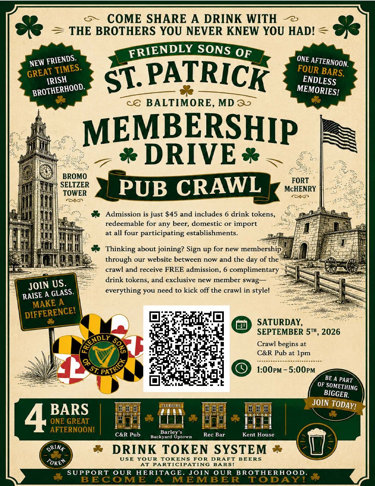 Friendly Sons of St. Patrick Member Drive Pub Crawl in Towson