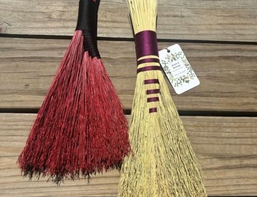 Hawk Tail Broom and Dyed Fan Whisk Broom with Brooms and Blessings