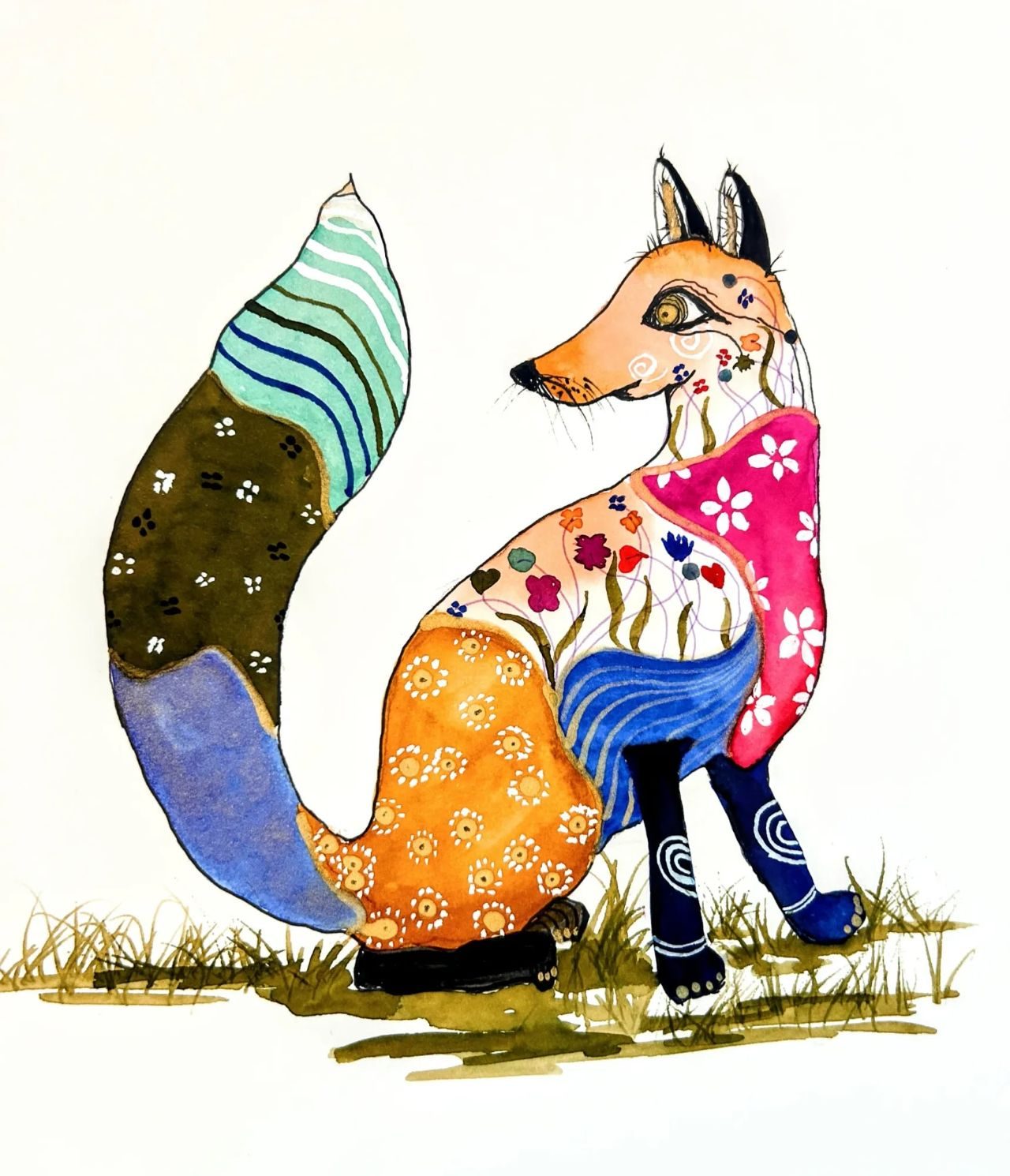 Watercolor: Dazzle Fox Caricature